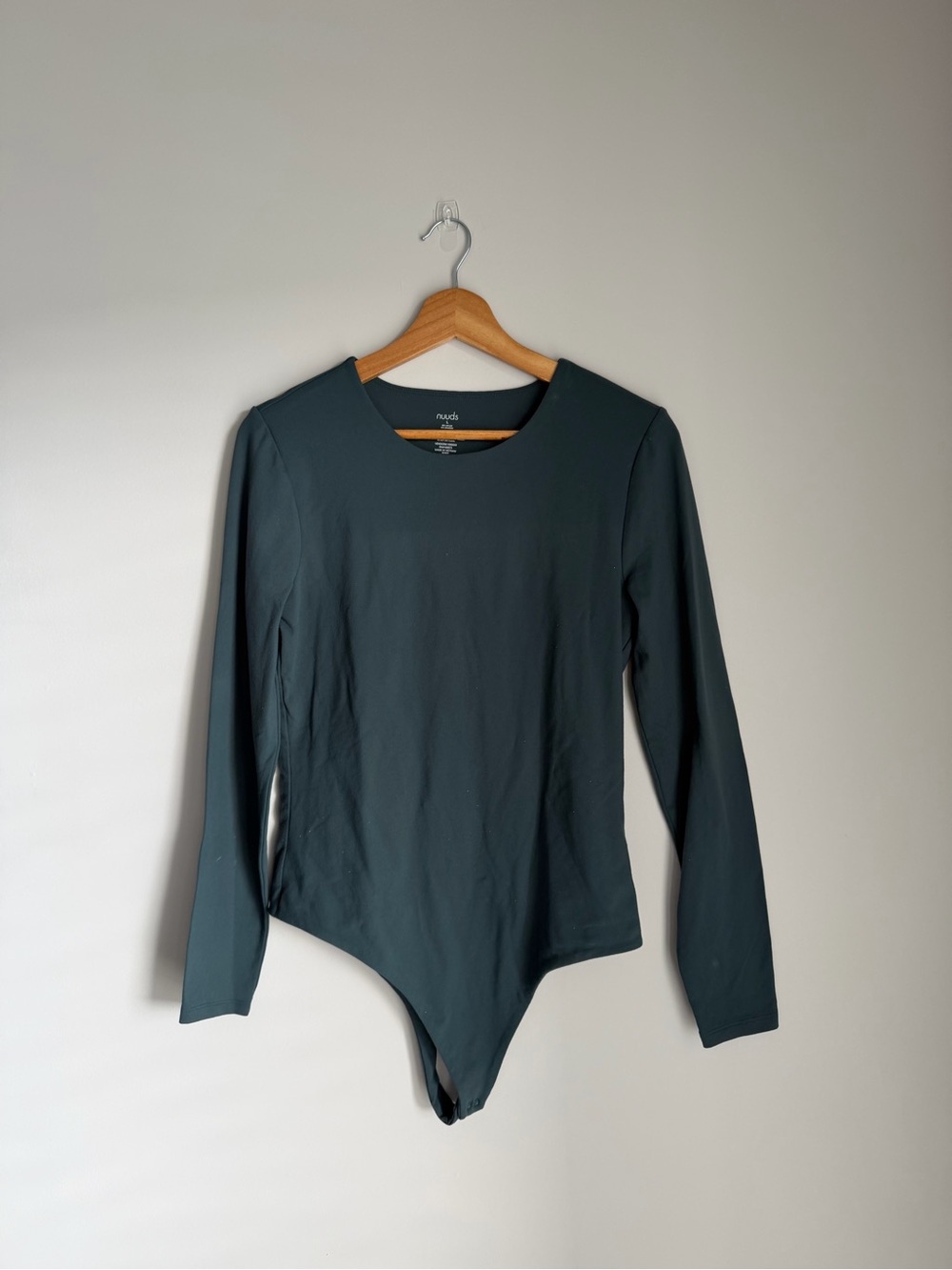nuuds Dark Teal Long Sleeve Crew Bodysuit Fall Layering Bodysuit - Picture 2 of 4